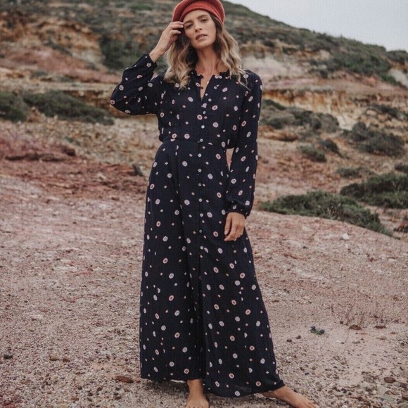 Amuse Society Dresses & Skirts - Amuse Society S Bel Air Printed Crinkle Woven Black Boho Maxi Dress